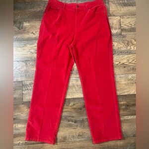 Talbots Stretch High Rise Velvet Pants Women’s 16 Red Christmas Velveteen EUC